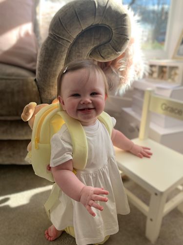 Customer photo review of Personalized Leyadoll Doll Backpack (Yellow)