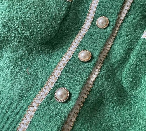 Customer photo review of Contrast Trim Faux Pearl Button Green Cardigan (SELECT SIZES FOR PRE-ORDER)
