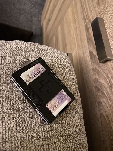 Customer photo review of Obsidian Black Aluminum Slim Wallet