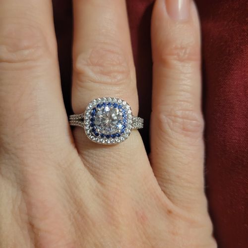 Customer photo review of Double Halo Moissanite Split Shank Pave Engagement Ring