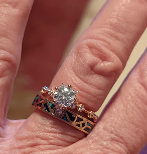 Customer photo review of Round Moissanite Side Stone Rose Gold Sterling Silver Engagement Ring