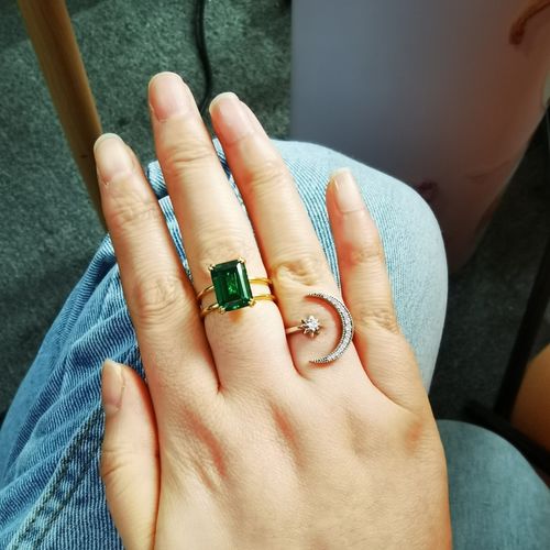 Customer photo review of Louily Crescent Moon & Star Adjustable Open Ring In Sterling Silver