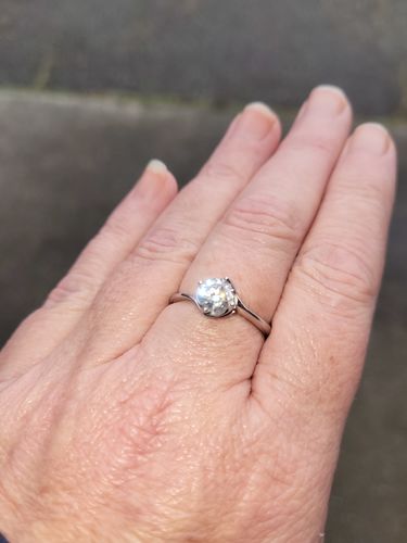 Customer photo review of Solitaire Round Moissanite Flower Bud Sterling Silver Wedding Ring