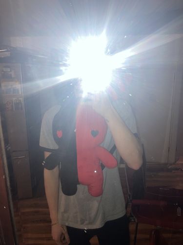 Customer photo review of Rabbit Plush Backpack (24" RED/BLACK)
