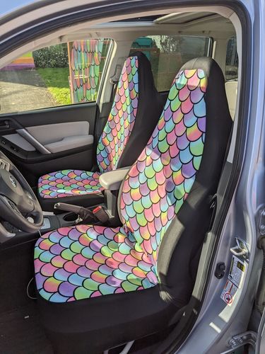 Customer photo review of Rainbow Mermaid Scales Car Seat Covers Protectors 174914