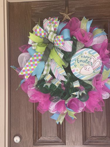 Customer photo review of Wreath Sign, Pastel Easter Sign, Easter Bunny Sign, DECOE-464, Sign For Wreath, DecoExchange