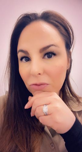 Customer photo review of Moissanite Split Shank Square Halo Pave Sterling Silver Wedding Ring