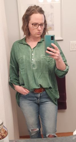 Customer photo review of Oversized Boyfriend Shirt (Forest Green)