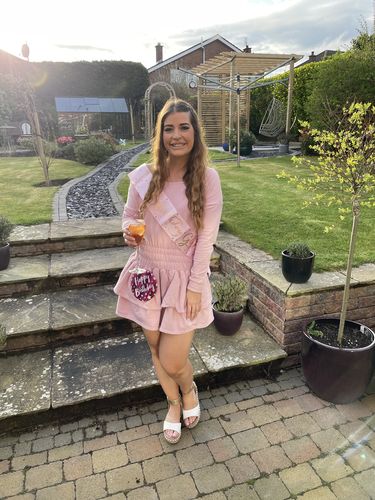 Customer photo review of Open Shoulders Flounces Skater Dress - PINK -B211