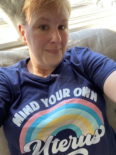 Customer photo review of Mind Your Own Uterus Print Short Sleeve T-shirt
