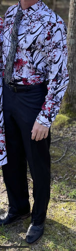 Customer photo review of Men's Floral Long Sleeve Cotton Casual Button Down Shirt