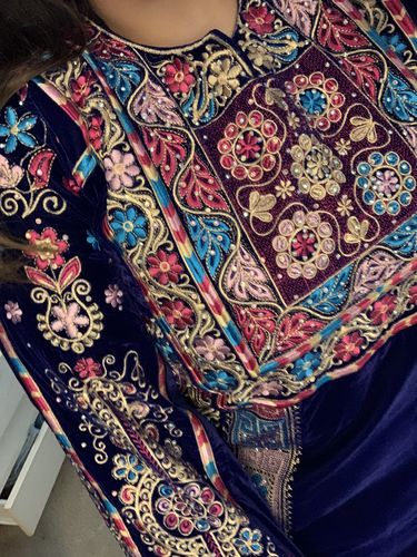 Customer photo review of Velvet Maleka Royal Blue Full Embroidered Thobe