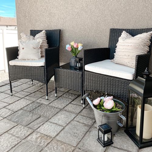 Customer photo review of Beige /Black 3 Pieces Patio Sofa Set with 2 Cushioned Chairs | M&W