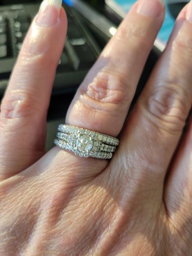 Customer photo review of Triple Pave Moissanite Half Eternity Wedding Band Stackable Ring