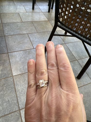 Customer photo review of Three Stone Emerald Cut Moissanite Tapered Baguette Engagement Ring
