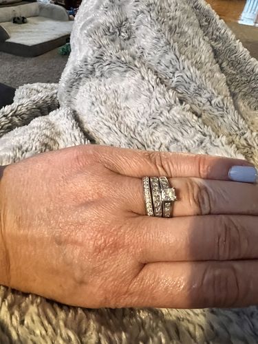 Customer photo review of Vintage Pave Moissanite Eternity Wedding Band Stackable Ring