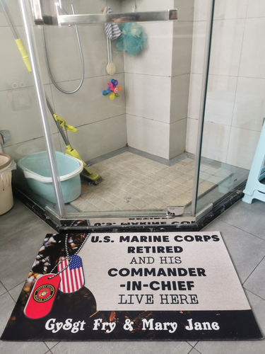 Customer photo review of Personalized door mat with your name - For Army Veteran