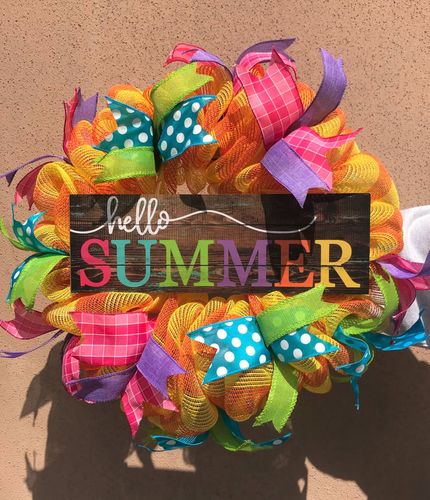 Customer photo review of 15"L X 5"H Hello Summer Sign Brown/Multi/White AP801704