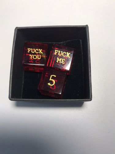 Customer photo review of Garnet Red Glass DnD Dice Set Fuck Me Fuck You Dice