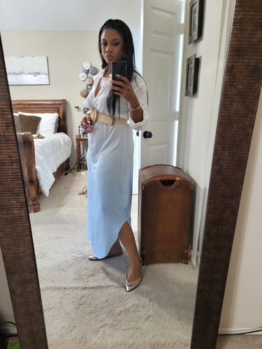 Customer photo review of Slit Shirt Dress Contrast Color Maxi Dresses