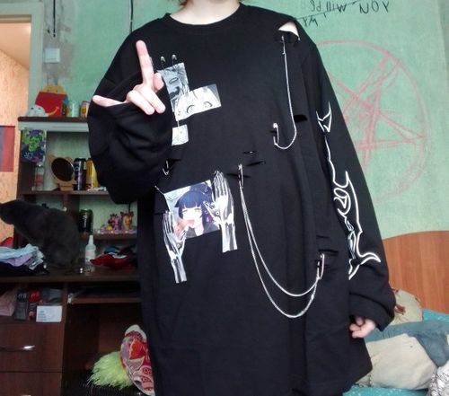 Customer photo review of Harajuku Style Anime Chained Long Sleeve Shirt
