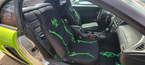 Customer photo review of Black & Neon Green Biohazard Car Seat Covers 232125