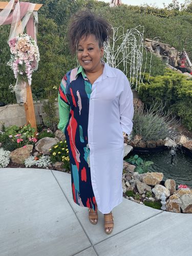 Customer photo review of Loose Contrast T Shirt Dress Casual Midi Dresses