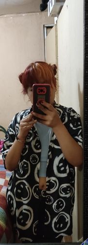 Customer photo review of Harajuku Style "Smile!" Oversized Button Up Shirt