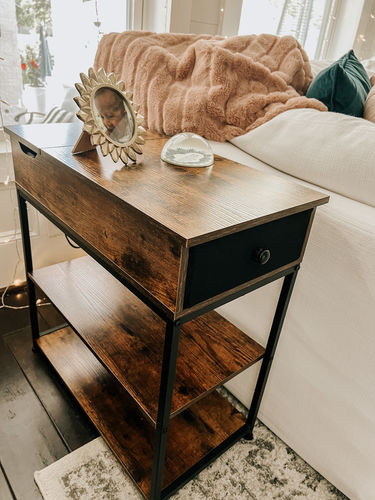 Customer photo review of Rustic Brown Flip Top Side Table with Charging Station | WLIVE