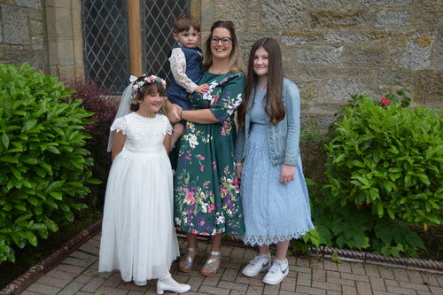 Customer photo review of Liana Green and Pink Florals Flare Dress