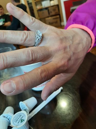 Customer photo review of Vintage Cushion Cut Moissanite Engagement Ring