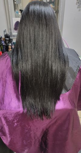 Customer photo review of Flat Tip Remy Human Hair Extensions Pure Color Jet Black #1