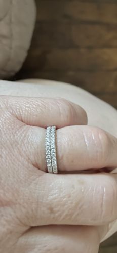 Customer photo review of Moissanite Round Half Eternity Sterling Silver Wedding Band Stackable Ring