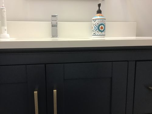 Customer photo review of CCS501 - 36" Navy Blue, Floor Standing Bathroom Vanity, White Quartz Countertop, Brushed Gold Hardware