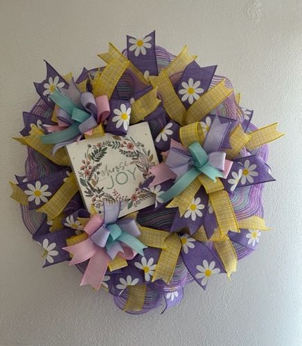Customer photo review of 2.5"X10yd Daisy Bold Print On Royal Lavender/Yellow/White RG0165013