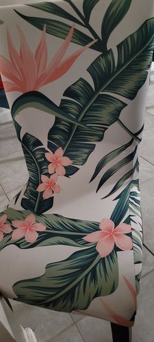 Customer photo review of Tropical Flower Palm Leaves Dining Chair Slipcover