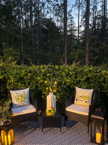 Customer photo review of Beige /Black 3 Pieces Patio Sofa Set with 2 Cushioned Chairs | M&W