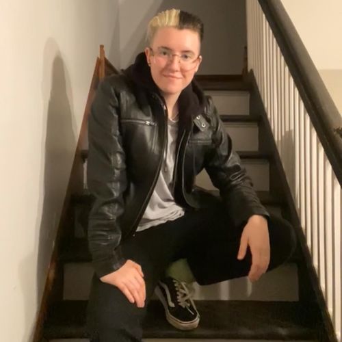 Customer photo review of Women's black leather jacket with piping details