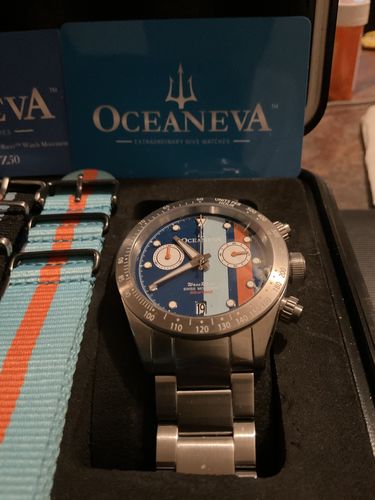 Customer photo review of Oceaneva™ Men's WaveRacer™ 500M Pro Diver Blue Dial Racing Stripes Chronograph Watch