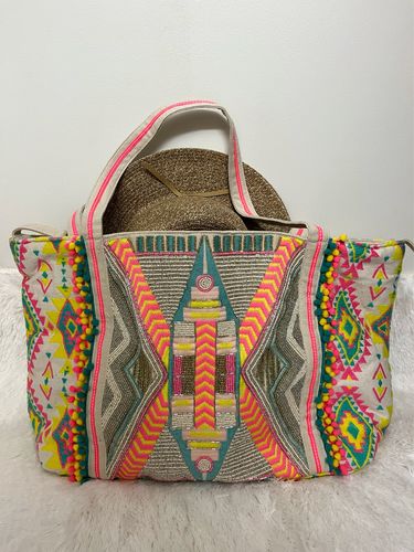 Customer photo review of Impala Aztec Tote - Neon Hand Beaded Tote For Women