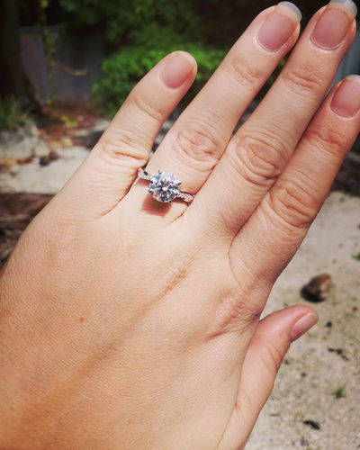 Customer photo review of Round Moissanite Infinity Petite Twisted Vine Engagement Ring