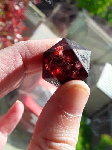 Customer photo review of Raised Red Lightning Glass DnD Dice Set All Number Dice
