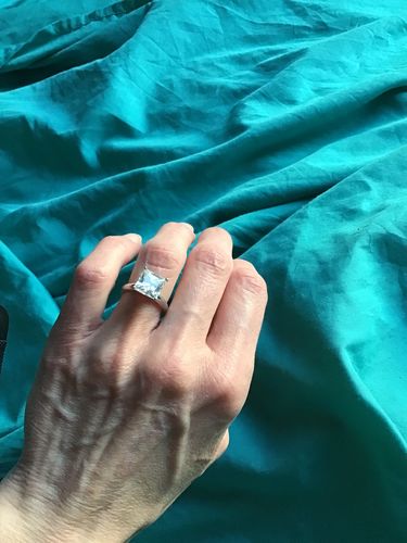 Customer photo review of Classic Solitaire Princess Cut sona diamond sterling silver ring