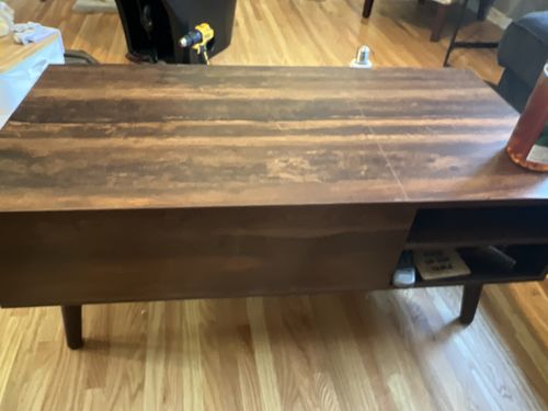 Customer photo review of Retro Brown/Charcoal Black Lift Top Coffee Table | WLIVE