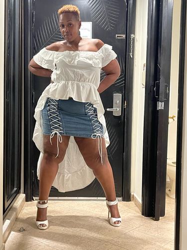 Customer photo review of Denim Skirt Lace Up Mini Skirts