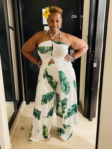 Customer photo review of Halter Plant Print Skirt Pants Two-piece Sets