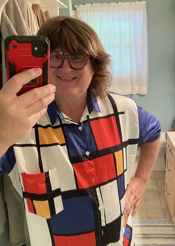 Customer photo review of Abstract Painting Piet Mondrian Checkered Printing Men's Short Sleeve Shirt