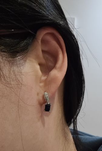 Customer photo review of Created Sapphire & Diamond Bail Stud Earrings in 9ct White Gold