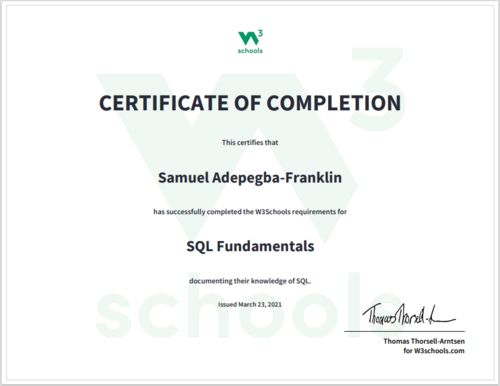 Customer photo review of SQL Course