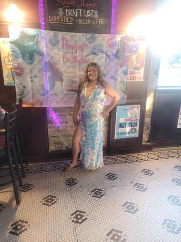 Customer photo review of Colorful Sequins Sleeveless Slip Maxi Dresses